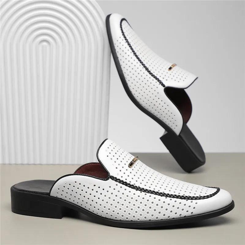 Men's Leather Slides - Slip On Mule Loafers