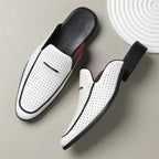 Men's Leather Slides - Slip On Mule Loafers