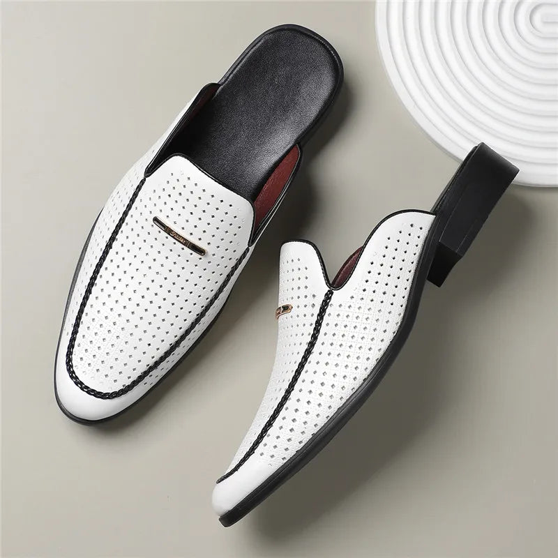 Men's Leather Slides - Slip On Mule Loafers