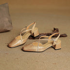 Women's Leather Heels - Closed Toe Strappy Pumps