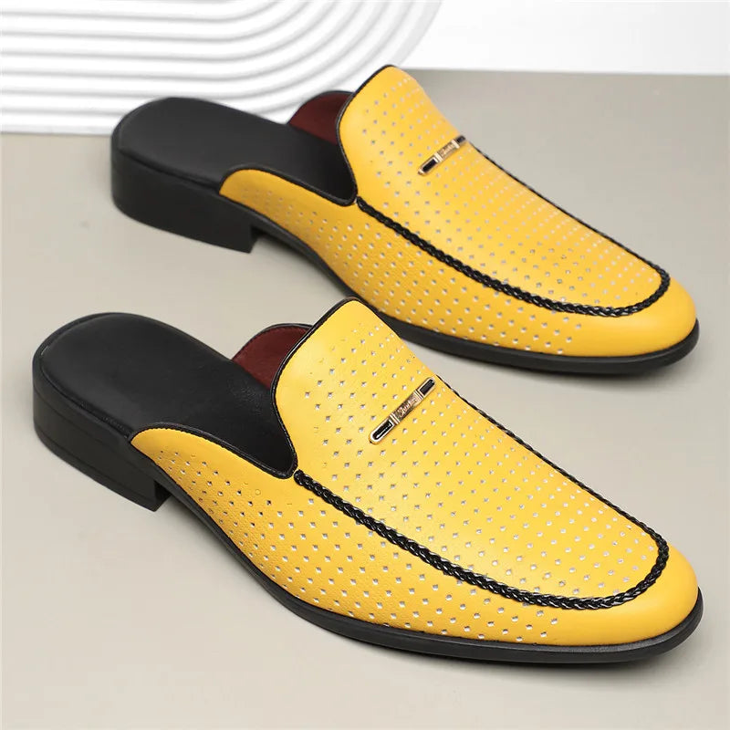 Men's Leather Slides - Slip On Mule Loafers