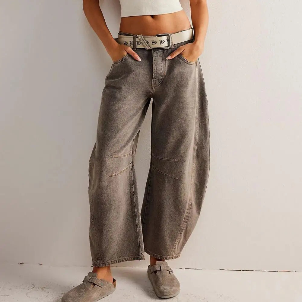 Women's Leopard Print Wide Leg Jeans - High Rise Denim