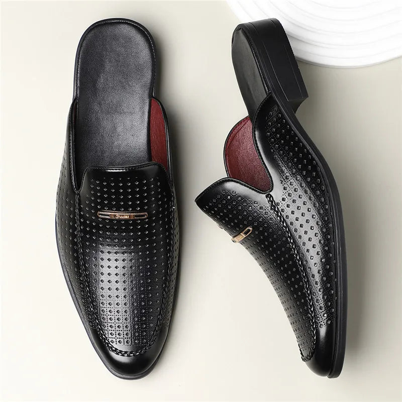 Men's Leather Slides - Slip On Mule Loafers