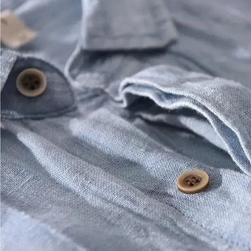 Men's Pure Linen Shirt - Short Sleeve Beach Button Down