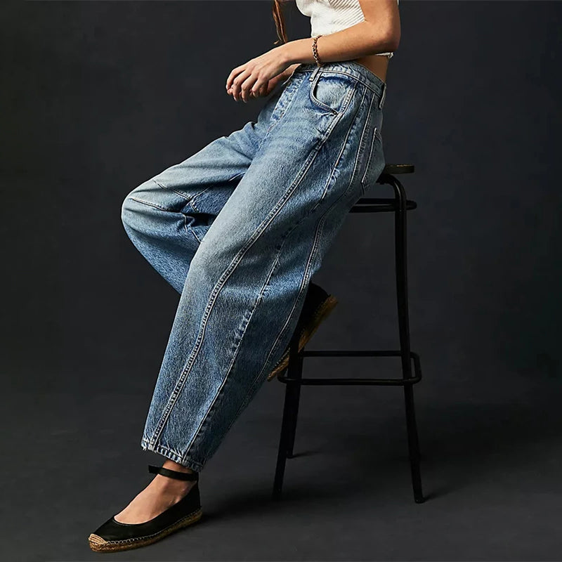 Women's Leopard Print Wide Leg Jeans - High Rise Denim