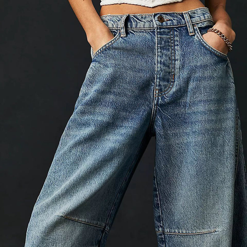 Women's Leopard Print Wide Leg Jeans - High Rise Denim