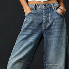 Women's Leopard Print Wide Leg Jeans - High Rise Denim