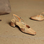 Women's Leather Heels - Closed Toe Strappy Pumps
