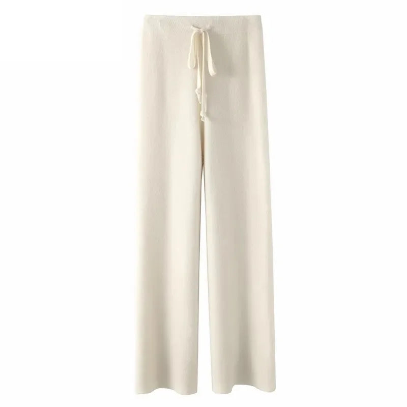 Women's Knit Lounge Set - Sweater and Wide Leg Pants