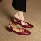 Women's Leather Heels - Closed Toe Strappy Pumps
