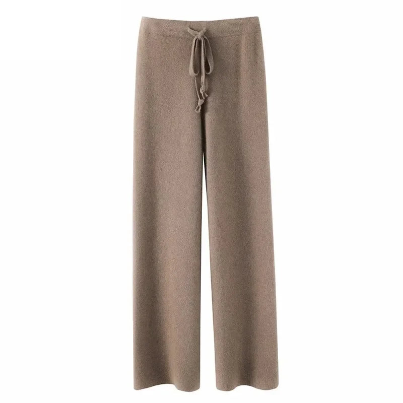 Women's Knit Lounge Set - Sweater and Wide Leg Pants