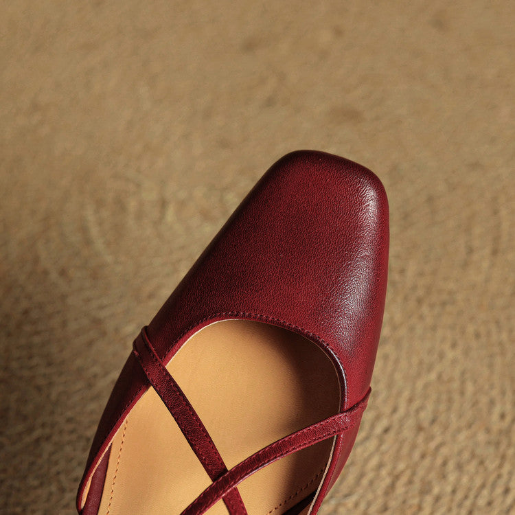 Women's Leather Heels - Closed Toe Strappy Pumps
