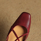 Women's Leather Heels - Closed Toe Strappy Pumps