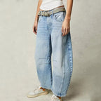 Women's Leopard Print Wide Leg Jeans - High Rise Denim