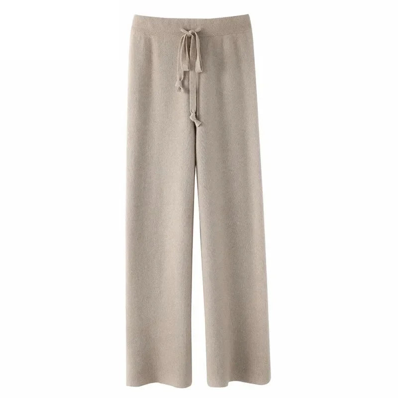 Women's Knit Lounge Set - Sweater and Wide Leg Pants