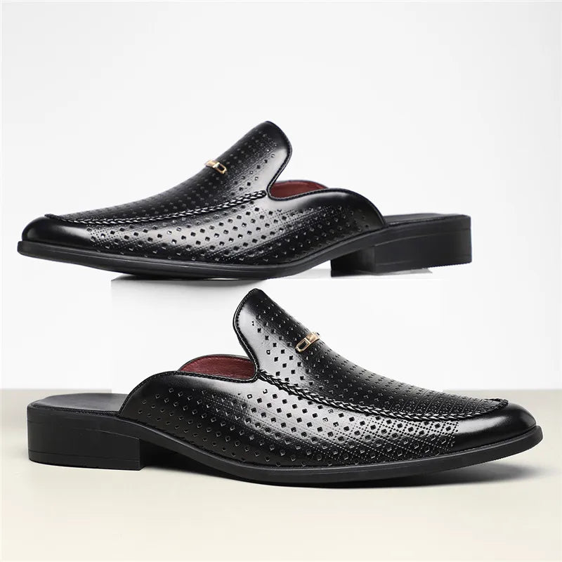 Men's Leather Slides - Slip On Mule Loafers