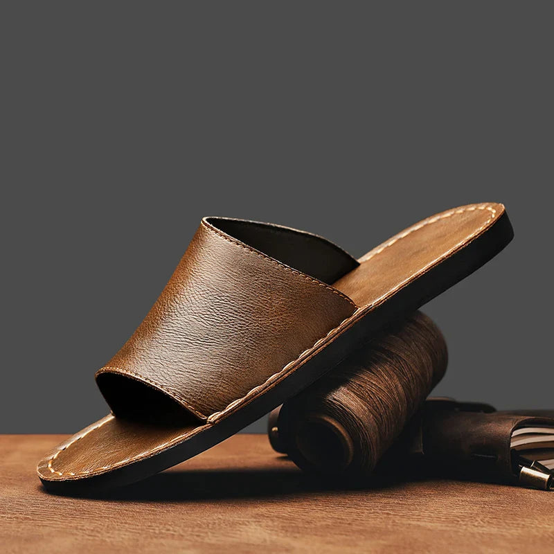 Women's Leather Slide Sandals - Flat Summer Mules