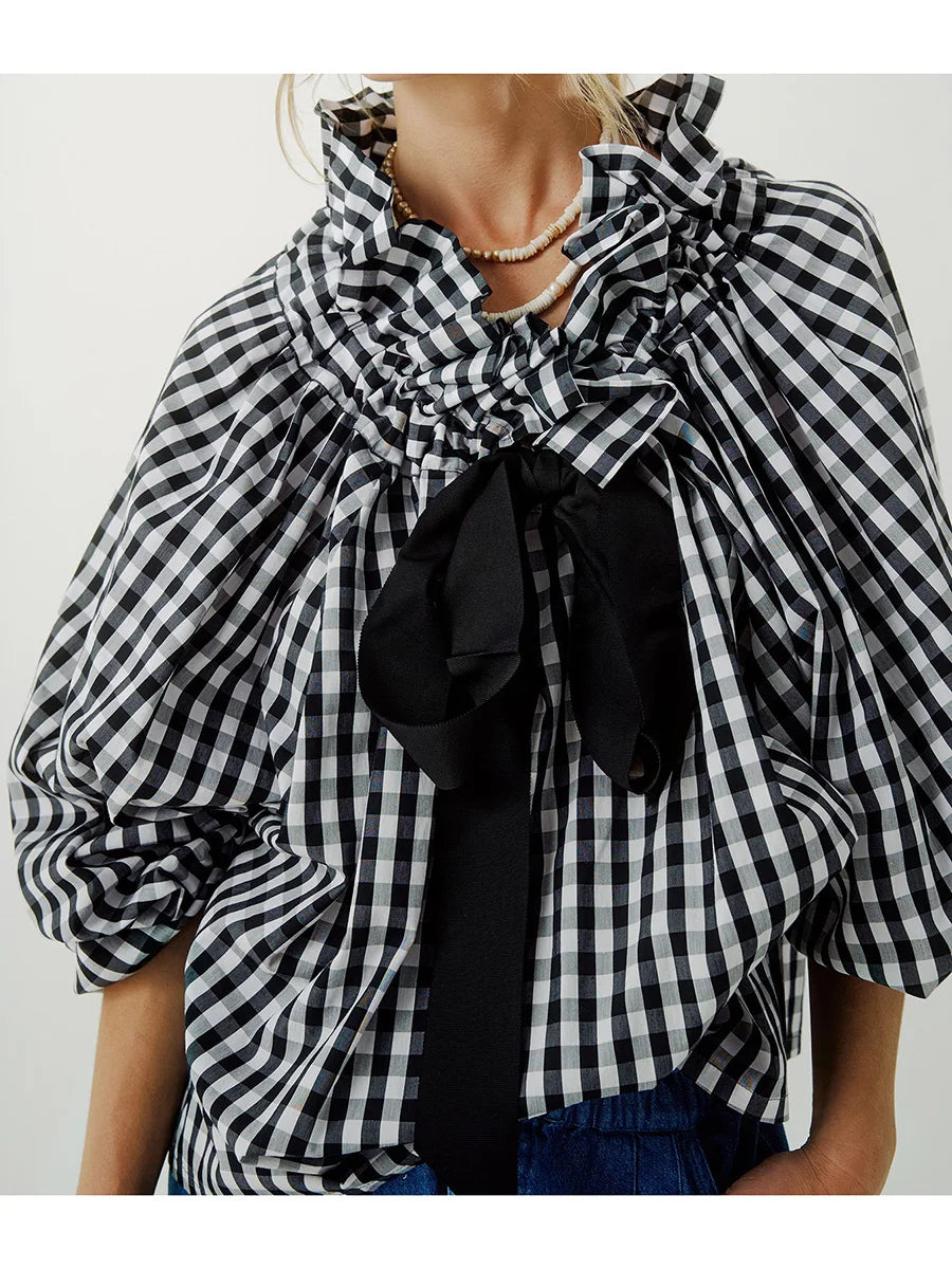 Women's Puff Sleeve Blouse - Cotton Collared Shirt
