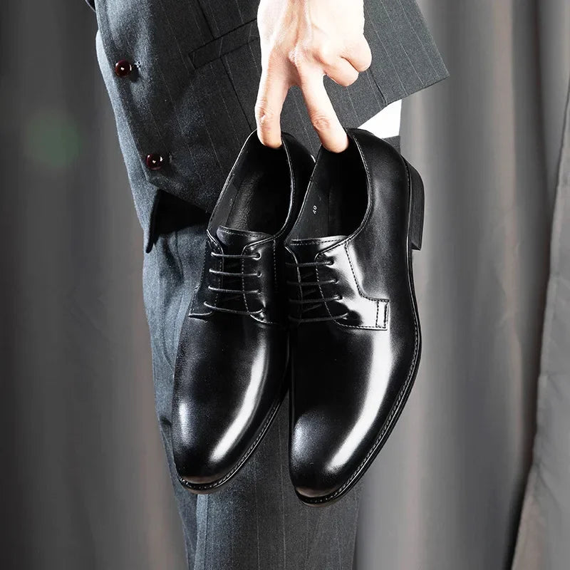 Men's Casual Leather Shoes - Lace Up Derby Walking Shoes