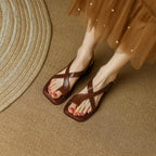 Women's Strappy Sandals - Buckled Leather Flat Slides