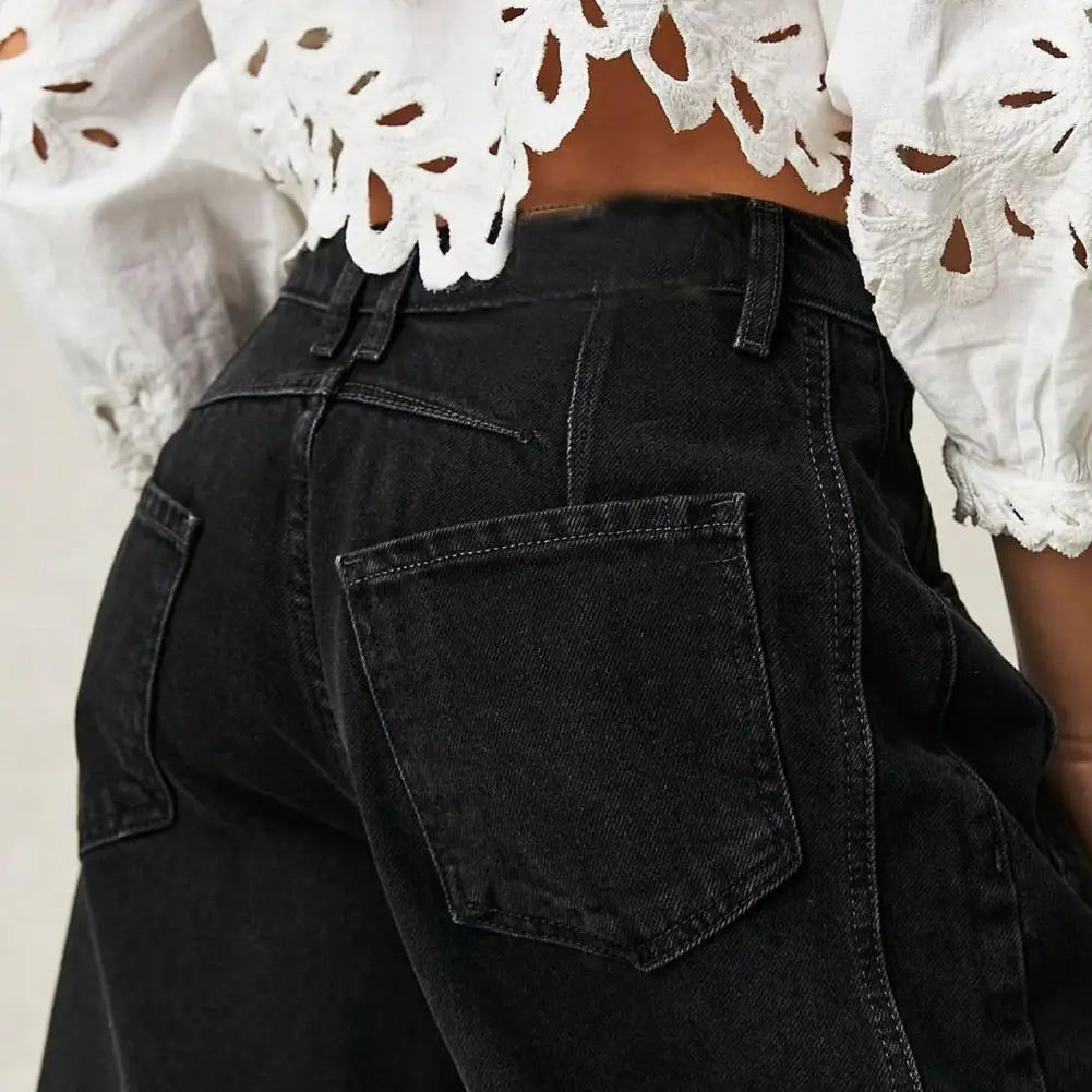 Women's Leopard Print Wide Leg Jeans - High Rise Denim