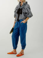 Women's Puff Sleeve Blouse - Cotton Collared Shirt