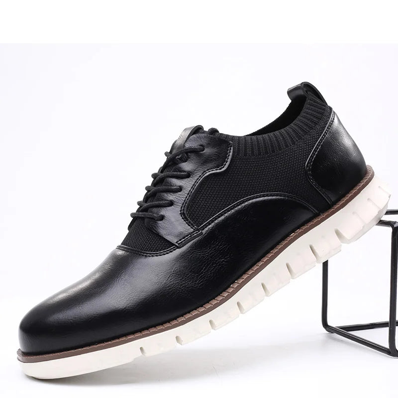 Men's Leather Casual Shoes - Lace Up Handstitched Trainers