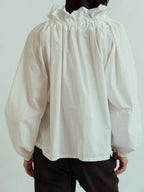 Women's Puff Sleeve Blouse - Cotton Collared Shirt