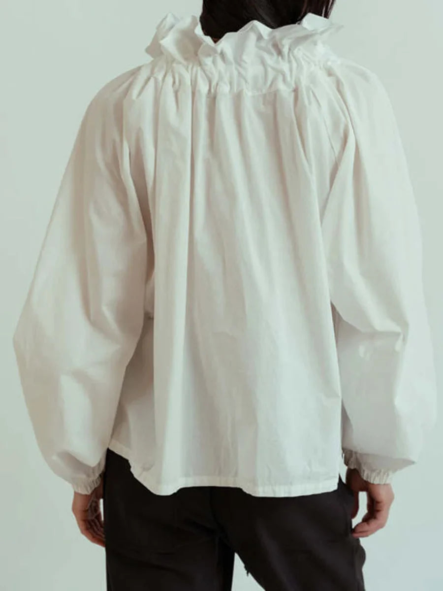 Women's Puff Sleeve Blouse - Cotton Collared Shirt