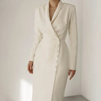 Women's White Evening Dress - Long Sleeve Formal Gown