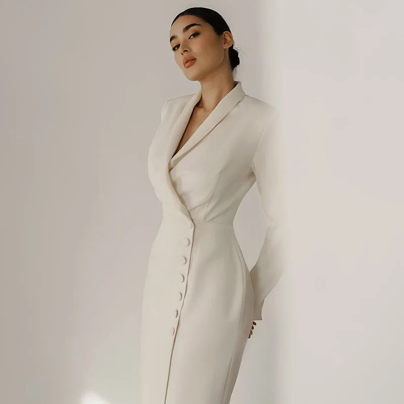 Women's White Evening Dress - Long Sleeve Formal Gown