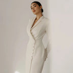 Women's White Evening Dress - Long Sleeve Formal Gown