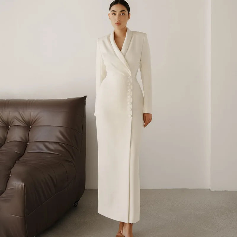 Women's White Evening Dress - Long Sleeve Formal Gown