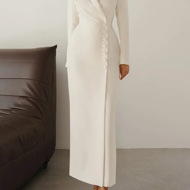 Women's White Evening Dress - Long Sleeve Formal Gown