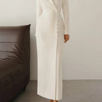 Women's White Evening Dress - Long Sleeve Formal Gown