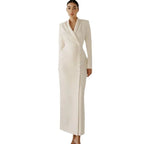 Women's White Evening Dress - Long Sleeve Formal Gown