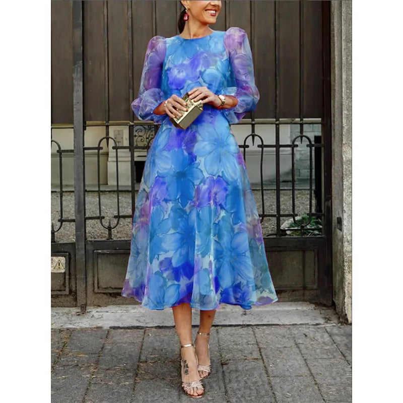 Women's Mesh Dress Stylish Printed Design for Office and Summer Events