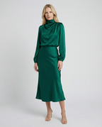 Women's Satin Evening Dress Elegant Long Sleeve Formal Wear