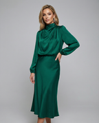 Women's Satin Evening Dress Elegant Long Sleeve Formal Wear
