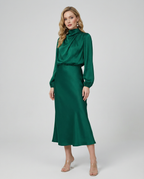 Women's Satin Evening Dress Elegant Long Sleeve Formal Wear