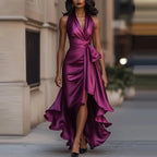 Women's Satin Evening Dress - Halter Neck Wrap Formal Elegance