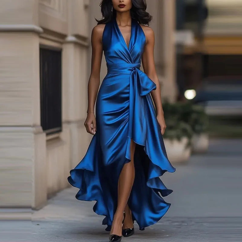 Women's Satin Evening Dress - Halter Neck Wrap Formal Elegance