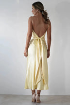 Women's V-Neck Evening Dress Elegant Satin Midi for Formal Weddings and Special Occasions