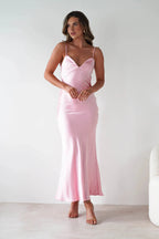 Women's V-Neck Evening Dress Elegant Satin Midi for Formal Weddings and Special Occasions
