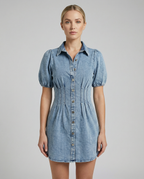 Women's Summer Denim Dress Puff Sleeve A-Line Elegance