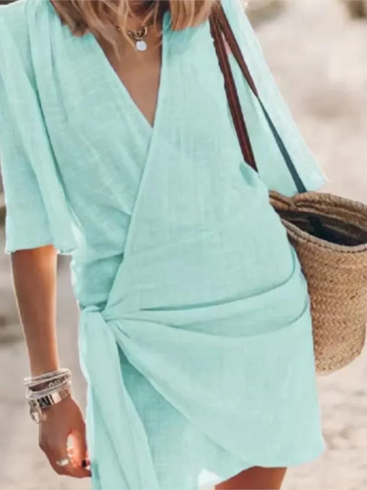 Women's Summer V-Neck Dress Chic Lace-Up Design for Effortless Style