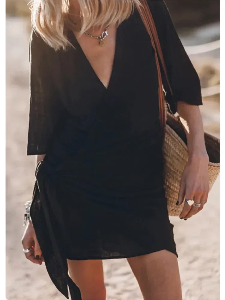 Women's Summer V-Neck Dress Chic Lace-Up Design for Effortless Style