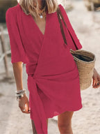 Women's Summer V-Neck Dress Chic Lace-Up Design for Effortless Style