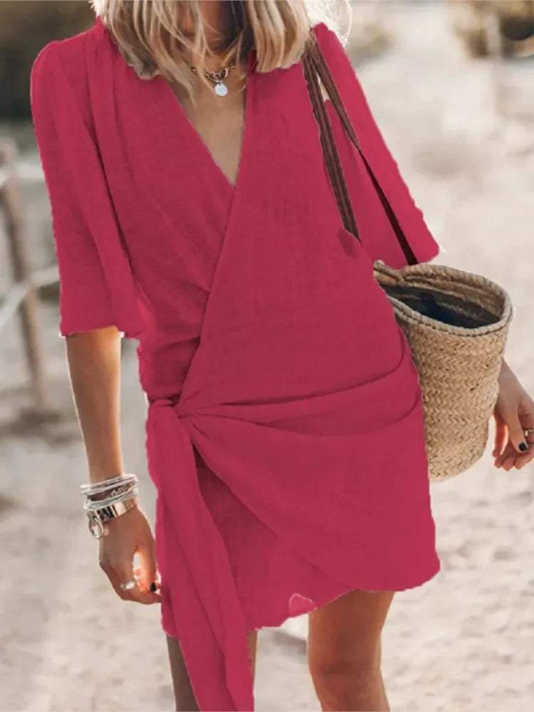 Women's Summer V-Neck Dress Chic Lace-Up Design for Effortless Style