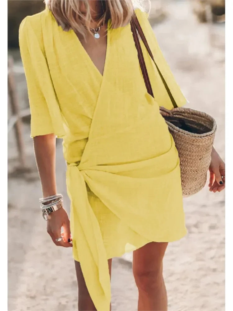 Women's Summer V-Neck Dress Chic Lace-Up Design for Effortless Style